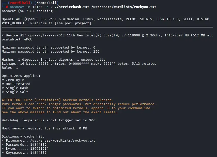 TMA Solutions HashCat Command to Start the Cracking Process